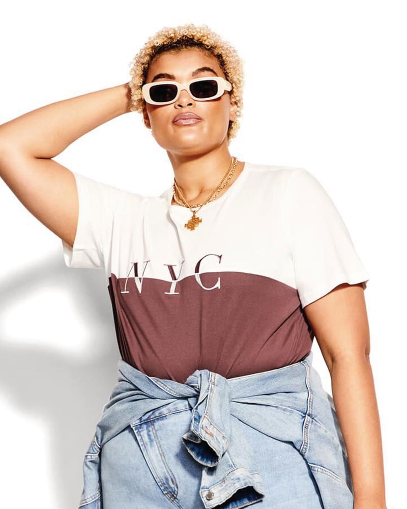 Front of plus size NYC Embroidered Colorblock Tee by CCX | Dia&Co | dia_product_style_image_id:172059